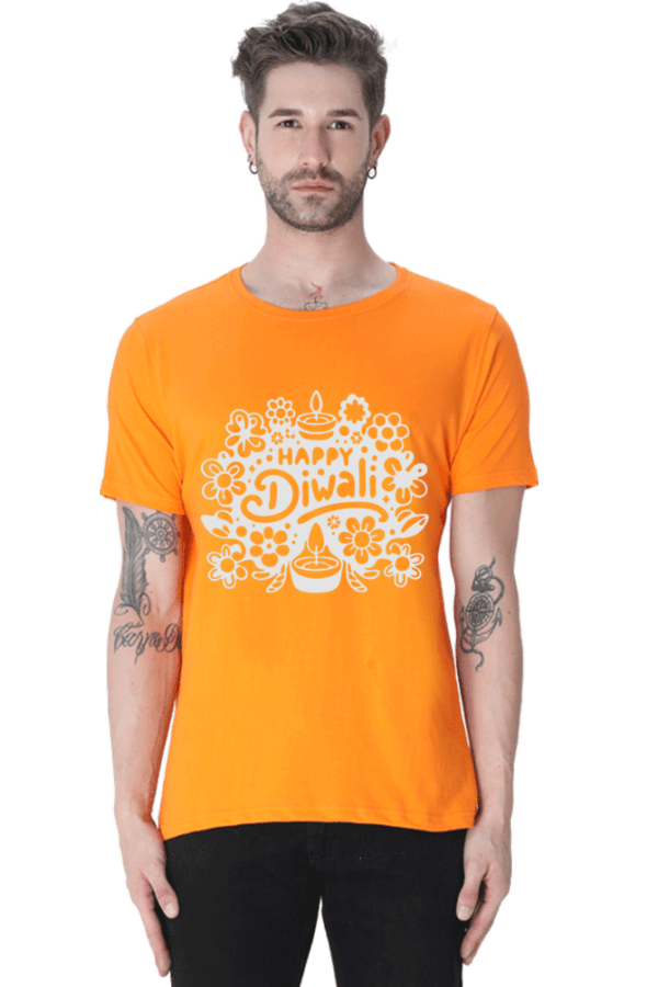 Orange Festive Vibes: Happy Diwali Round Neck Half Sleeve T-Shirt
