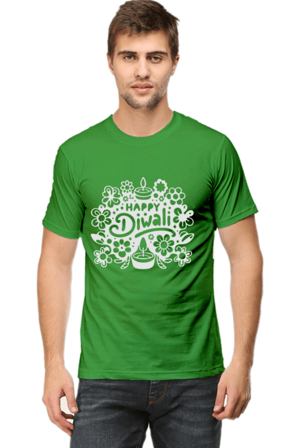 Flag Green Festive Vibes: Happy Diwali Round Neck Half Sleeve T-Shirt