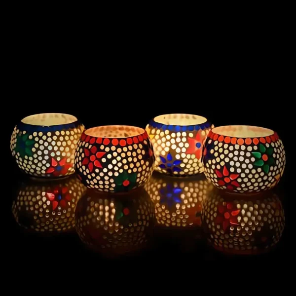 Mosaic Glass Decorative Tea Light Holder 4 Pack