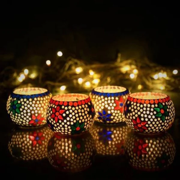 Mosaic Glass Decorative Tea Light Holder 4 Pack