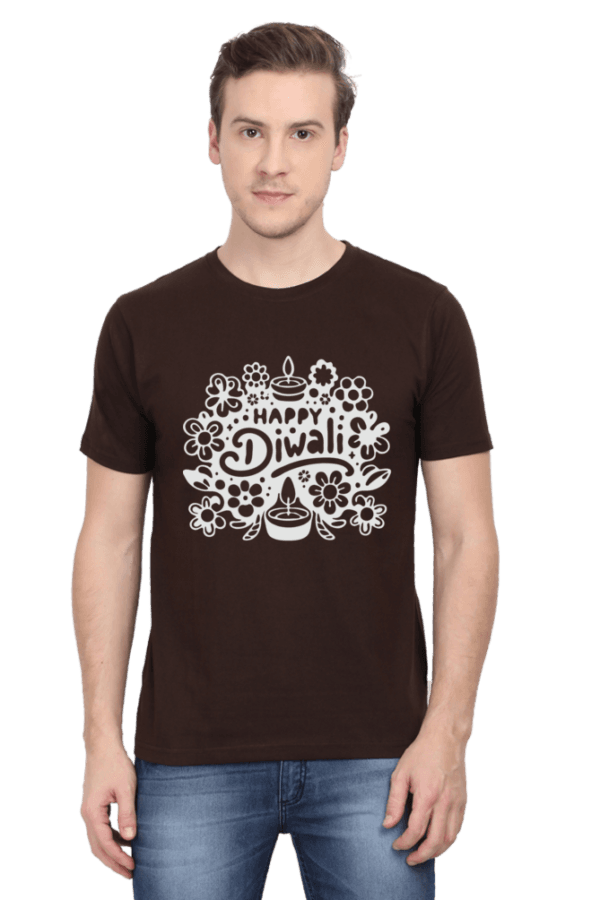 Coffee Brown Festive Vibes: Happy Diwali Round Neck Half Sleeve T-Shirt