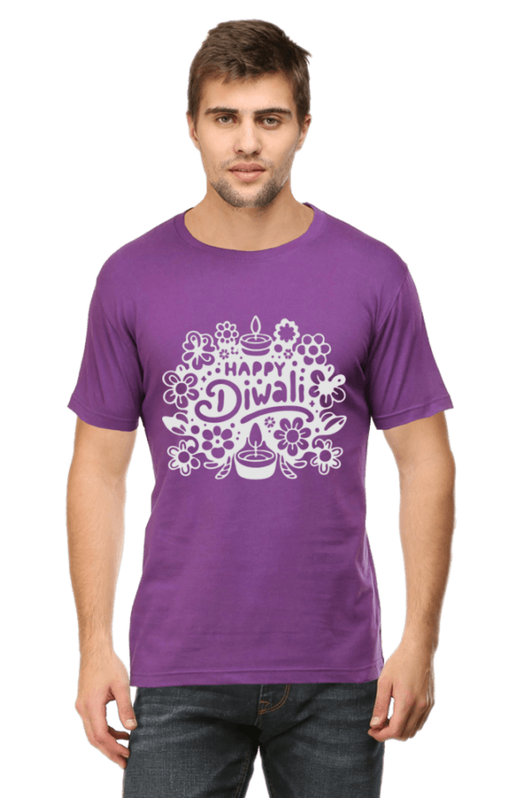 Purple Festive Vibes: Happy Diwali Round Neck Half Sleeve T-Shirt