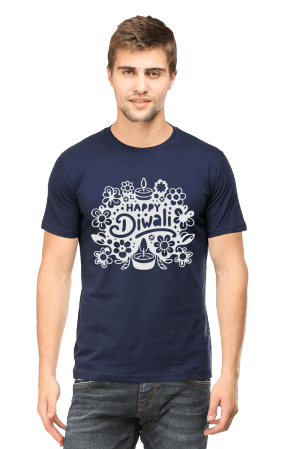 Navy Blue Festive Vibes: Happy Diwali Round Neck Half Sleeve T-Shirt