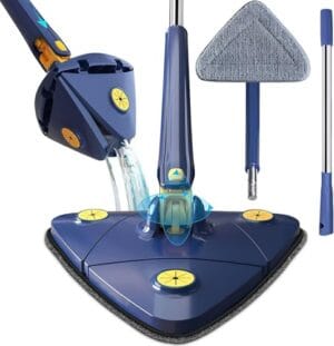 Stainless Steel Microfiber Floor Triangle Cleaning Mop with Removable Washable Cleaning Pad and Integrated Water Spray Mechanism