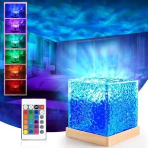 Romantic Ocean Wave Night Light Projector Lamp, 3D Water Wave Effect, LED Projection Lamp for Bedroom Decor